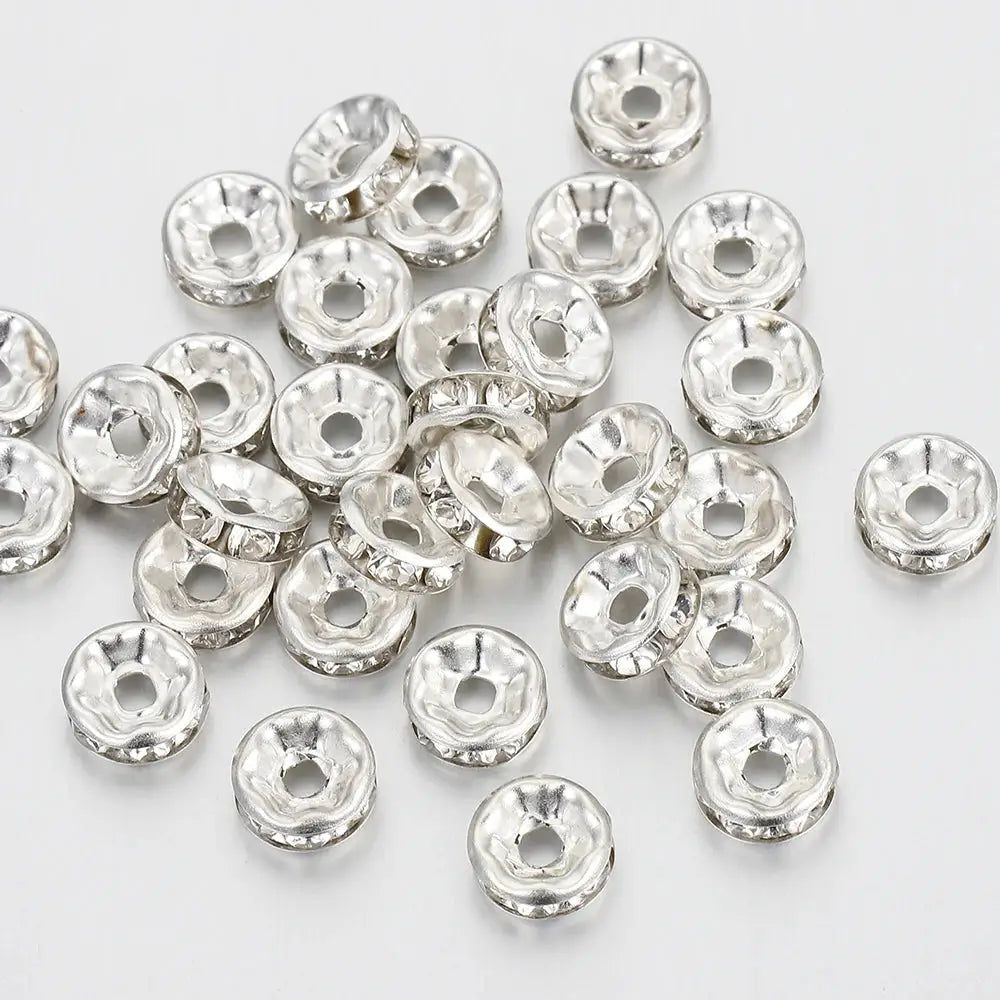 100 Pcs Silver Color Crystal Rhinestone Spacer Beads for Bracelets and Necklaces Jewelry Making DIY Components