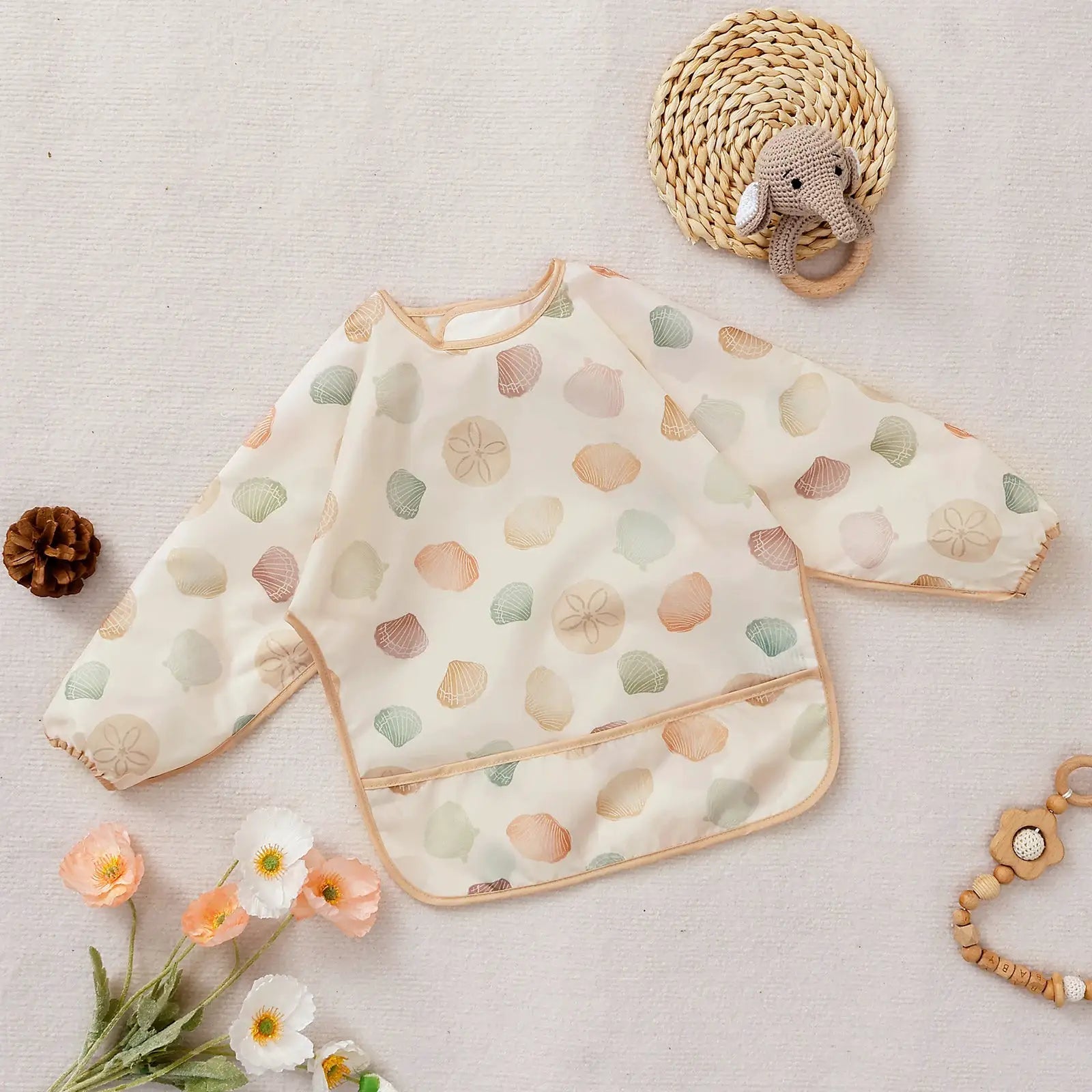 Elinfant Long Sleeve Waterproof Feeding Bibs For 1-3 Years Washable Burp Cloth Coverall Bibs Easy Clean