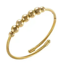 Geometric Stainless Steel Cuff Bracelet For Women With Adjustable Fit And Gold Color Plating