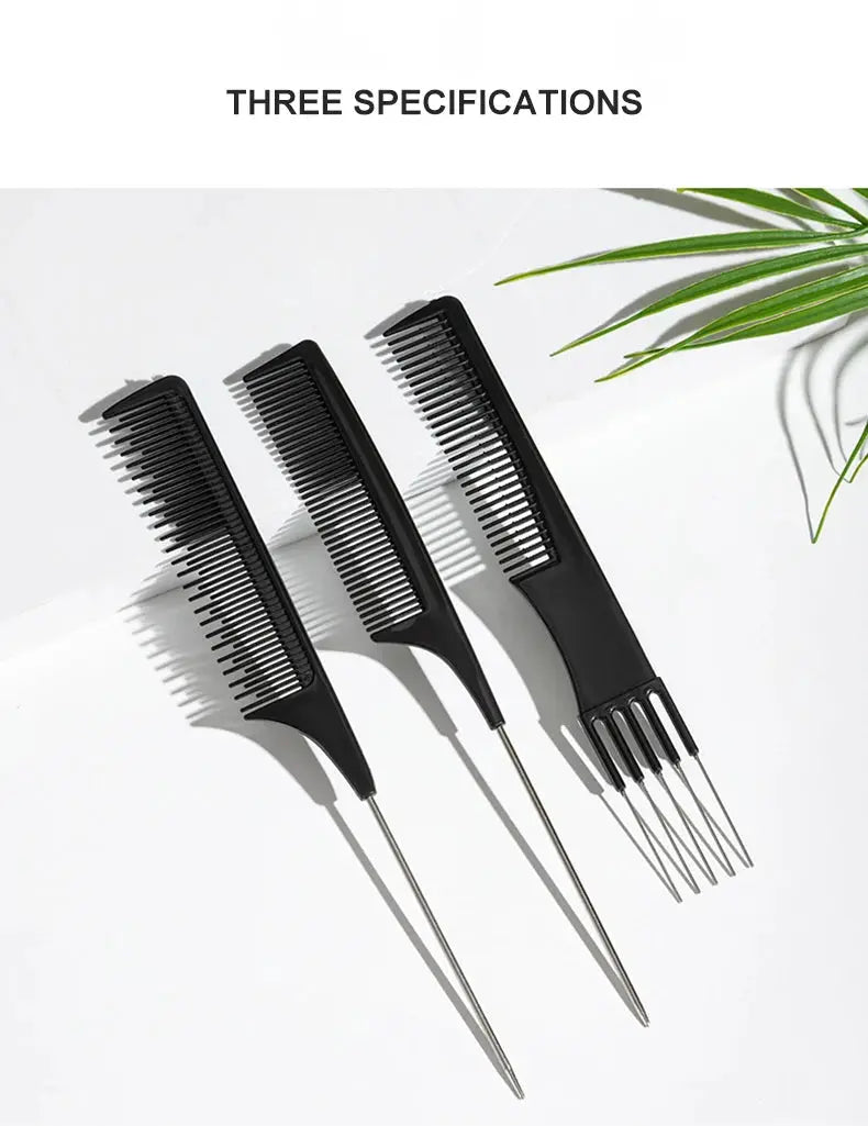 Simples Market 3-piece black hair comb set with anti-static professional combs and metal tail handles