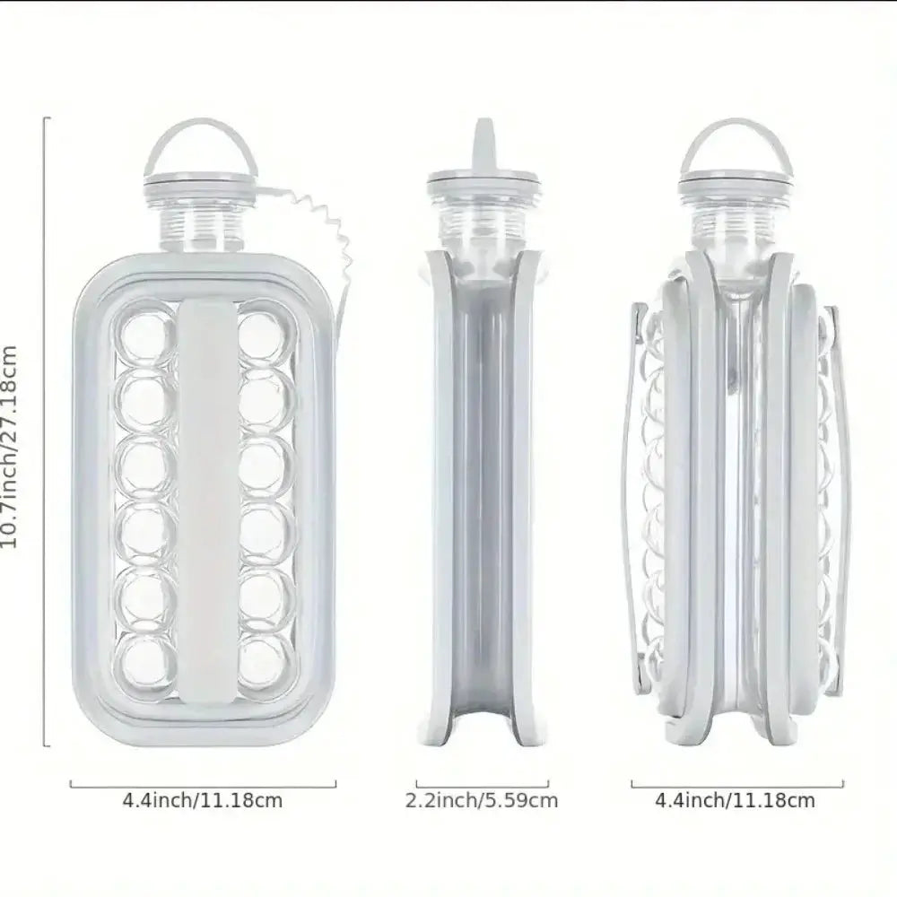 Simples Market portable 2-in-1 folding ice maker water bottle with ice cube mold; clear plastic three-view display