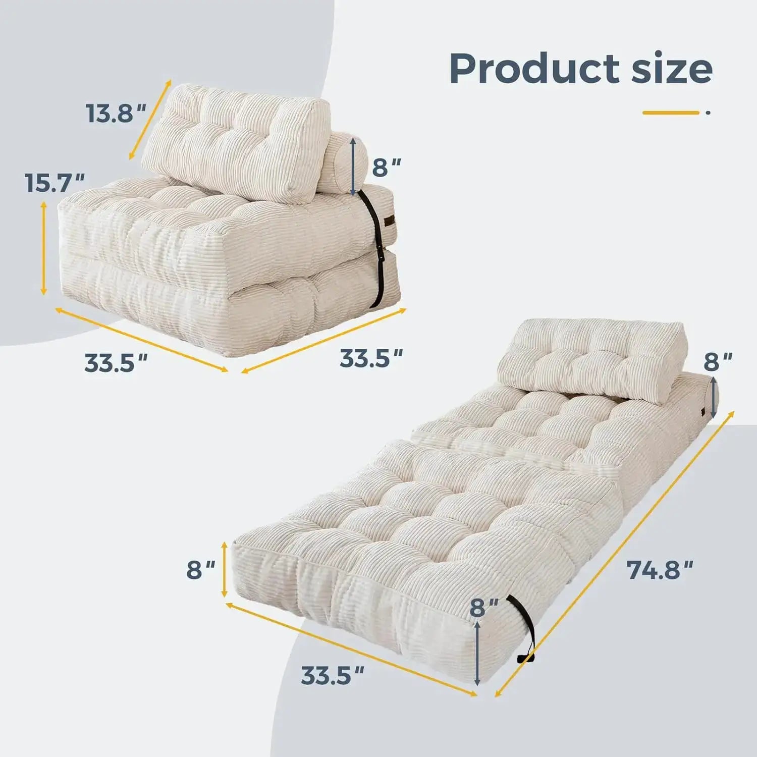 Folding Sofa Bed by Simples Market, beige tufted fabric sleeper chair with fold-out mattress