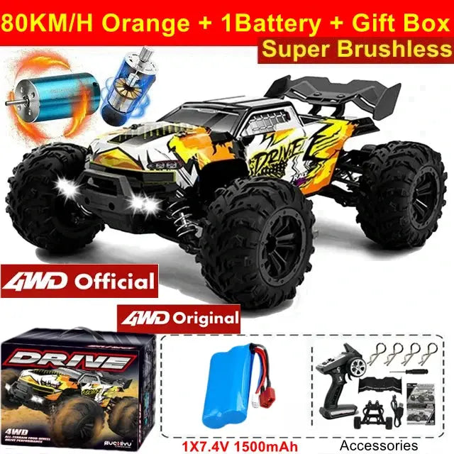 4WD Remote Control Off Road 4X4 High Speed Brushless Buggy Truck 80 KMH Drift Racing Toy for Kids and Adults