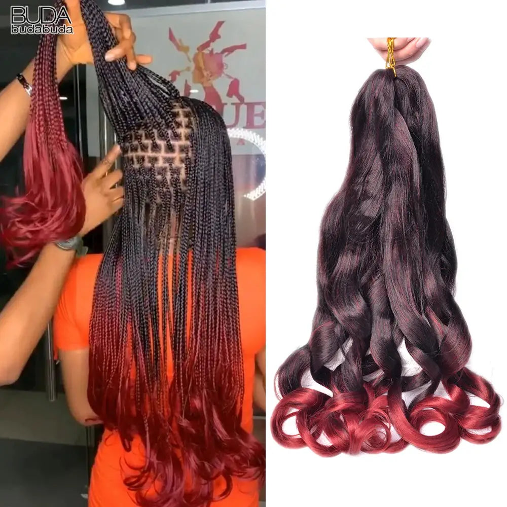 French Curls Braiding Hair by Simples Market, 24in synthetic spiral curls with black-to-red ombre.