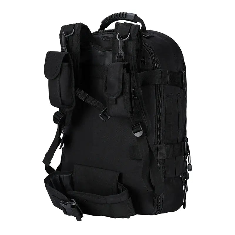 Tactical backpack Simples Market, black, large-capacity 40–65L with MOLLE pockets for outdoor travel