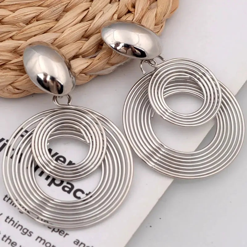 Simples Market silver metal geometric concentric circle drop earrings, pair