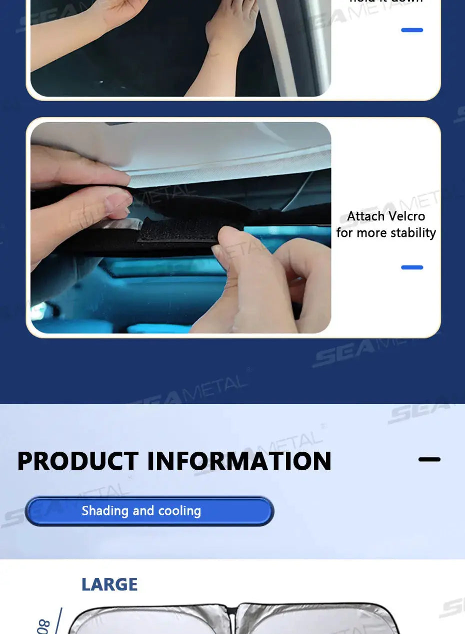 BLALION car windshield sun shade blocks UV rays; foldable visor shield with Velcro attachment