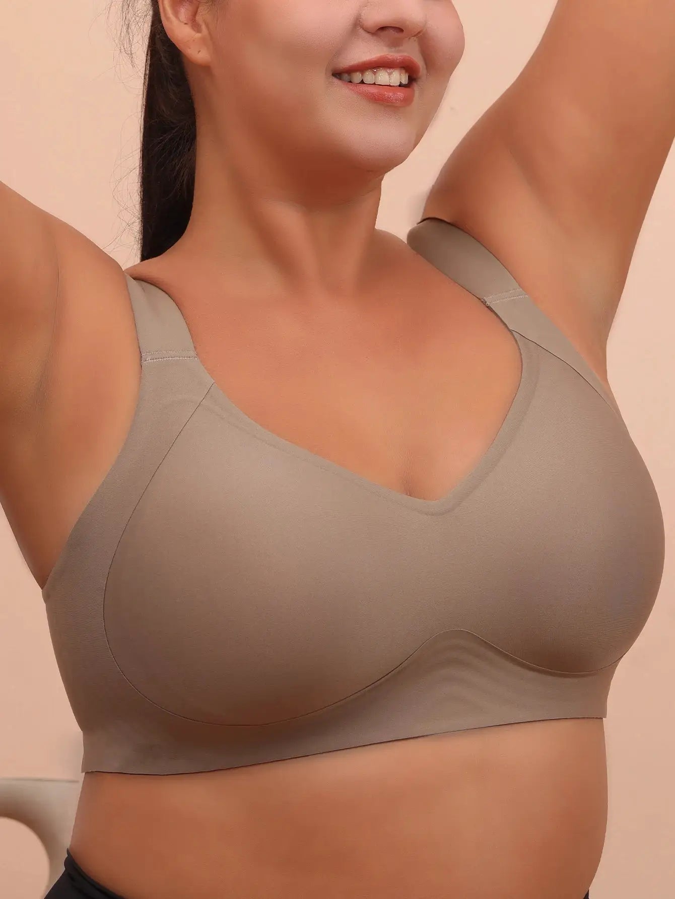 Simples Market sleeping bra, taupe seamless plus-size 6XL, non-wire, soft fabric