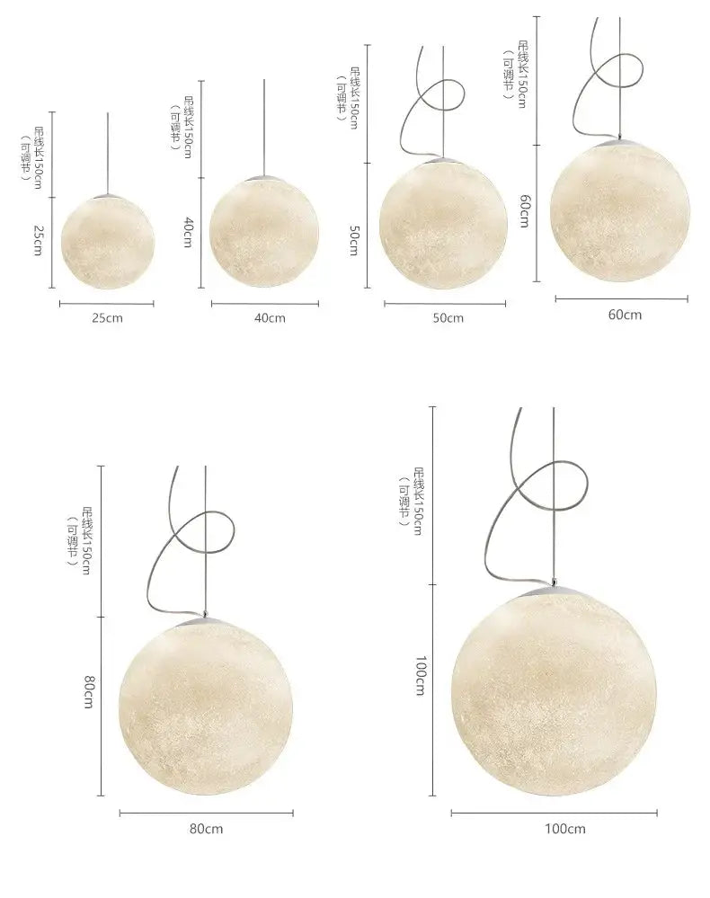 Nordic Moon LED pendant light set of 6 by Simples Market with cream frosted glass globes.