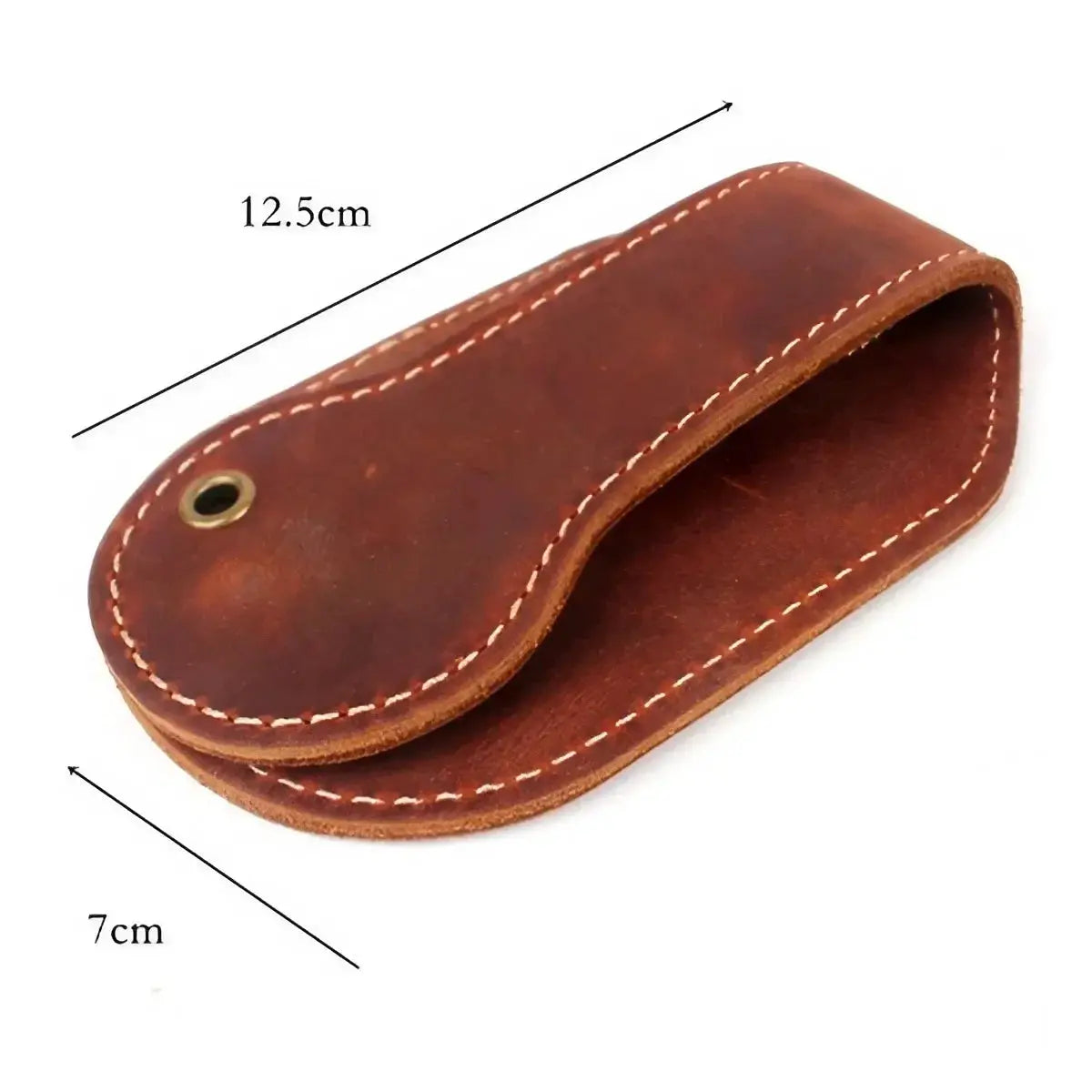 KISMIS vintage brown leather coin purse by Simples Market; 12.5 cm long, outdoor utility wallet with white stitching