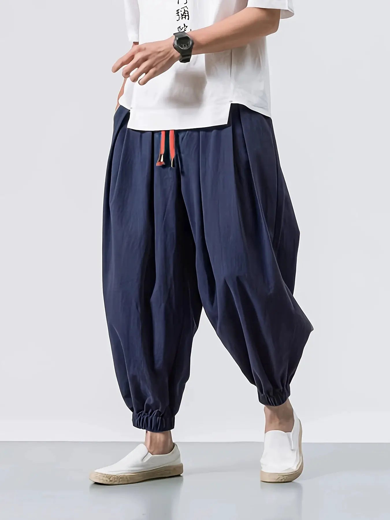 FGKKS Men Loose Harem Pants Linen Cotton Blend Oversize Sweatpants Casual Trousers