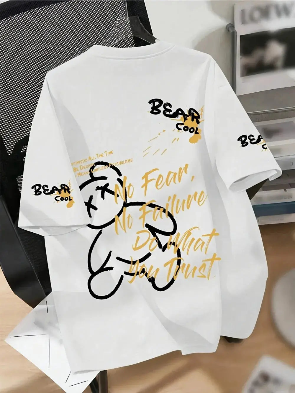 Men's Breathable Round Neck T Shirt With Cartoon Bear Print For Summer Casual Wear Gift For Friends