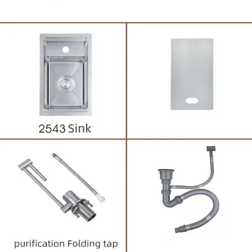 Simples Market 2543 stainless steel kitchen sink set of four: single bowl, panel, folding purification tap, drain hose