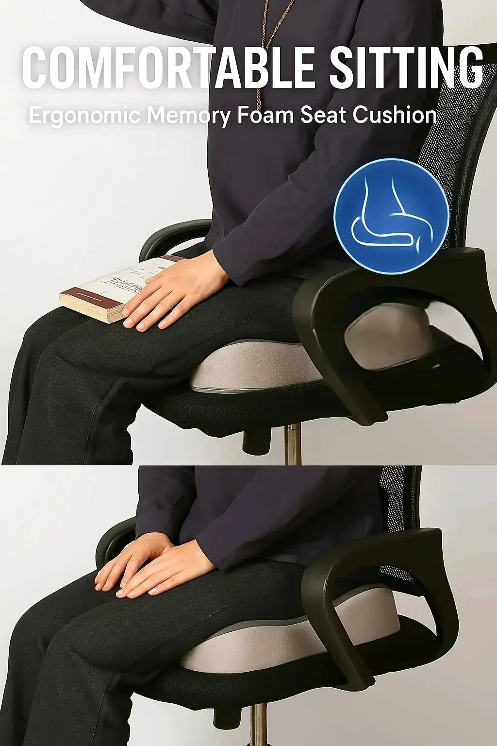 Memory Foam Seat Cushion for Tailbone Pain Relief Sciatica Back Pain Orthopedic Non Slip Office Chair Car Seat