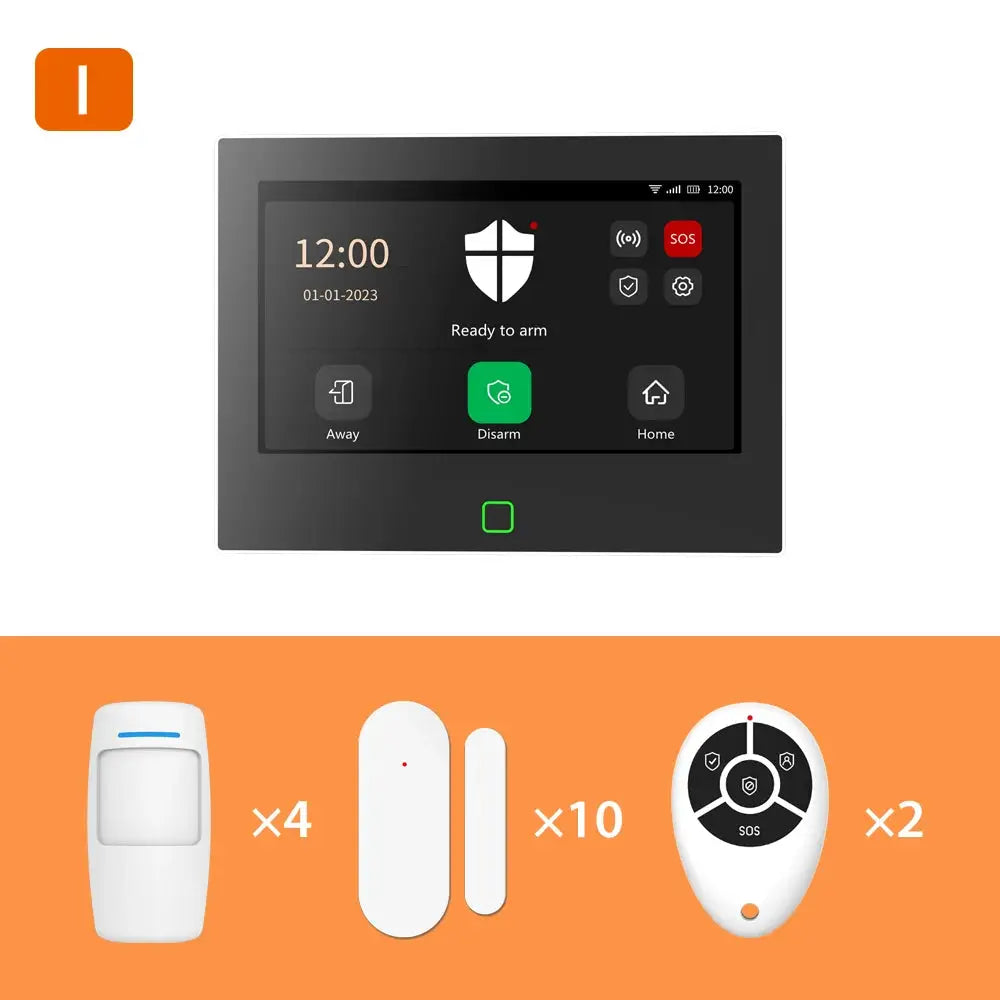 Staniot 7in wireless home alarm system with touchscreen panel; 4 door sensors, 10 sensors, 2 remotes - Simples Market