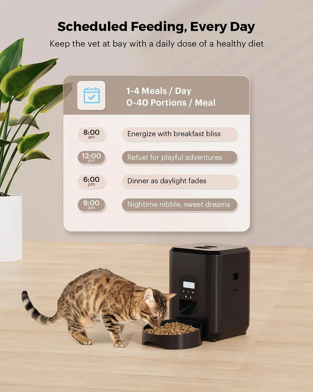 Simples Market Smart Pet Feeder black automatic cat and dog food dispenser with bowl, timed portions
