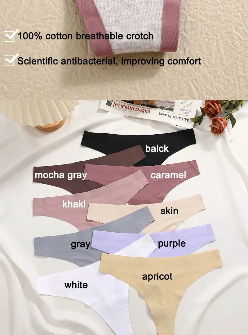 Simples Market 3-piece sexy G-string underwear set in assorted colors, breathable cotton crotch, seamless low-waist