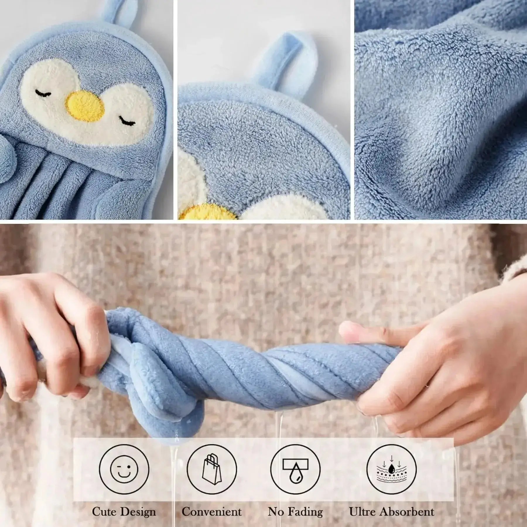 Cute Animal Kids Toddler Hand Towels for Home Bathroom Kitchen with Hanging Loop