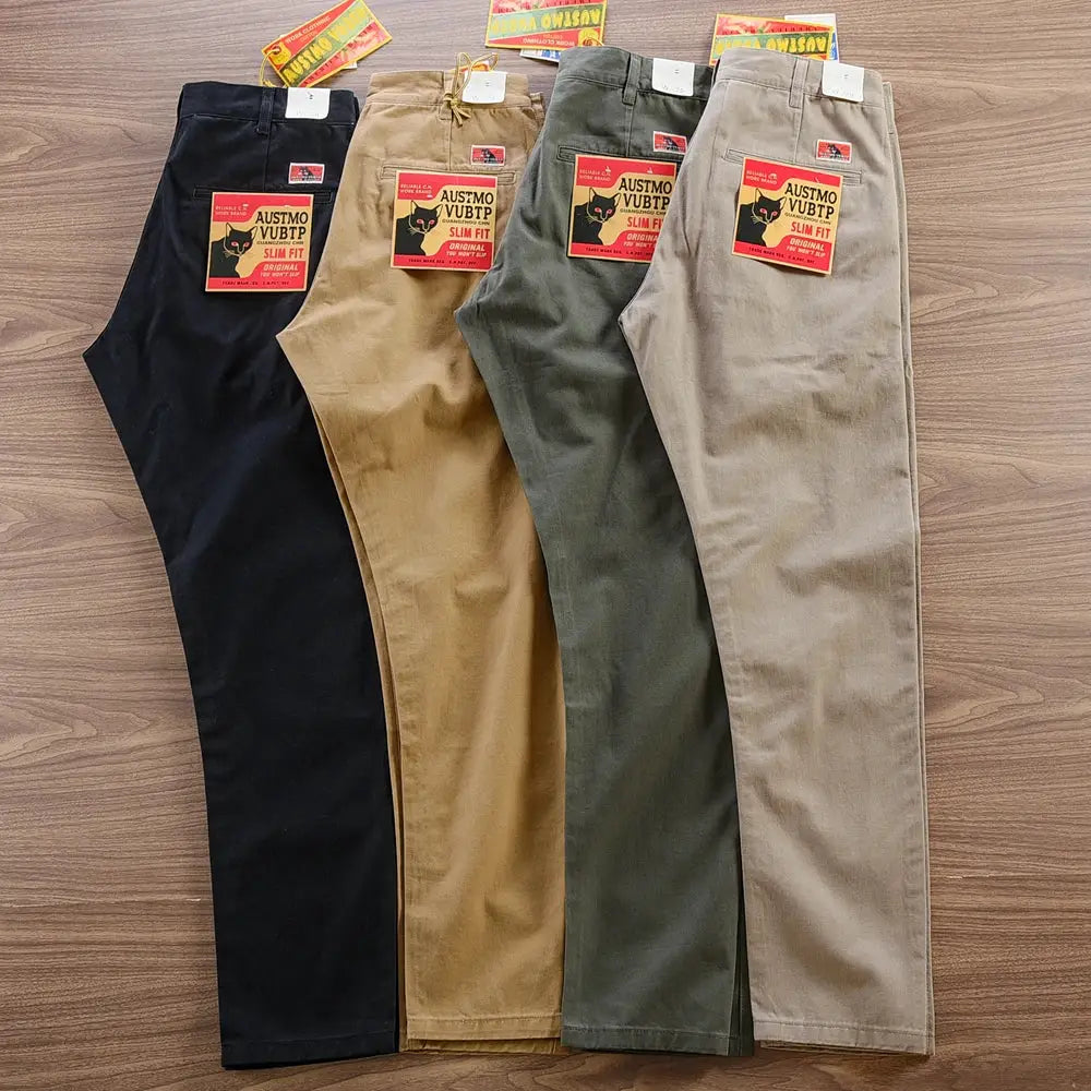 Chino pants by Simples Market, 100% cotton washed, straight fit, in black, tan, olive, taupe (4 colors).
