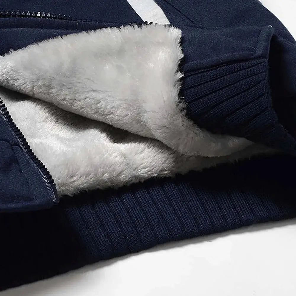Winter jacket men's navy blue with thick white fleece lining and zipper