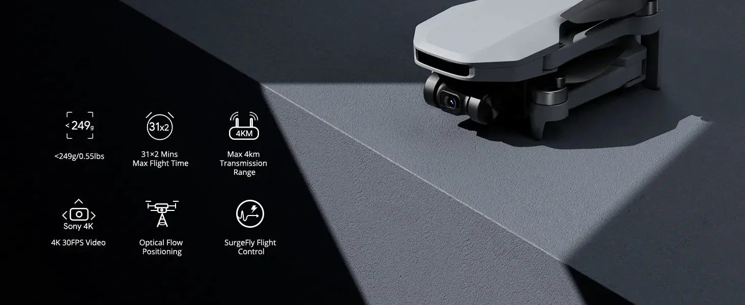 Potensic ATOM SE drone under 249g with GPS, auto return, single-axis gimbal, 4KM range