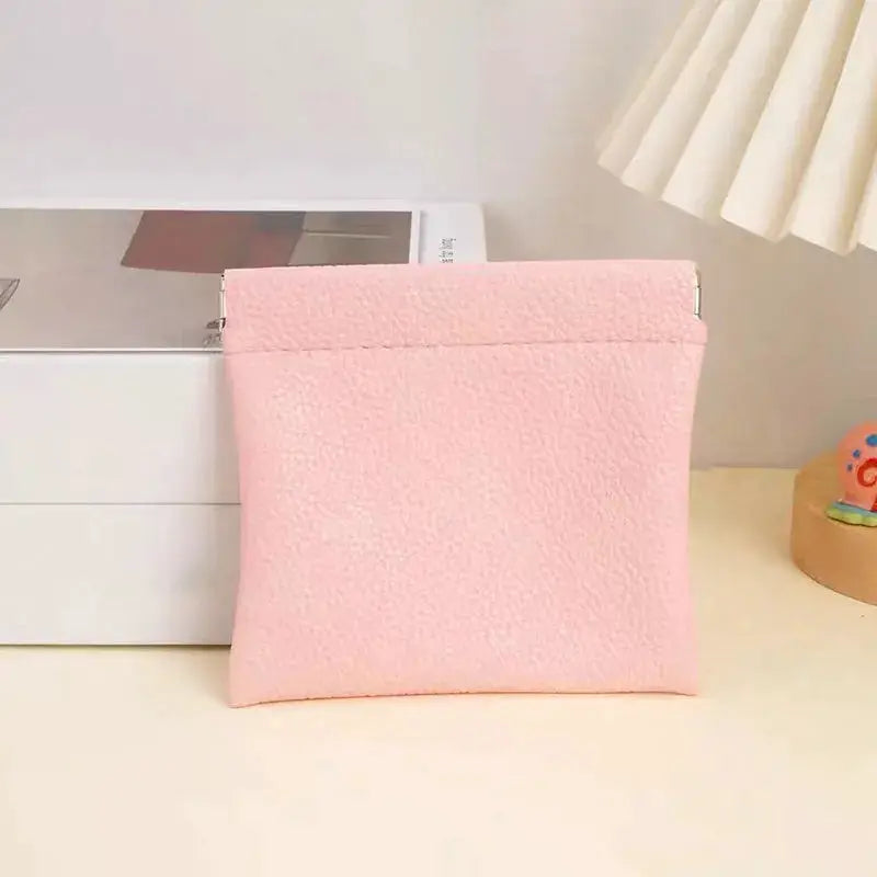 Long pink wallet, artificial leather with self-closing design