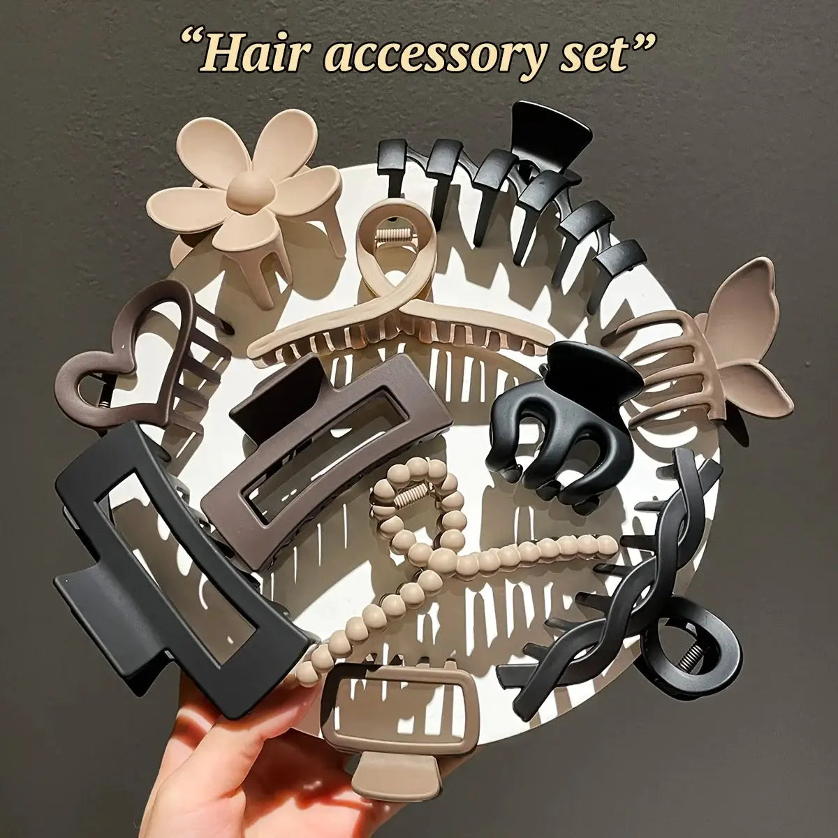 LuxClip 11 Piece High End Frosted Hair Claw Clip Set For All Hair Types Durable Plastic Secure Hold