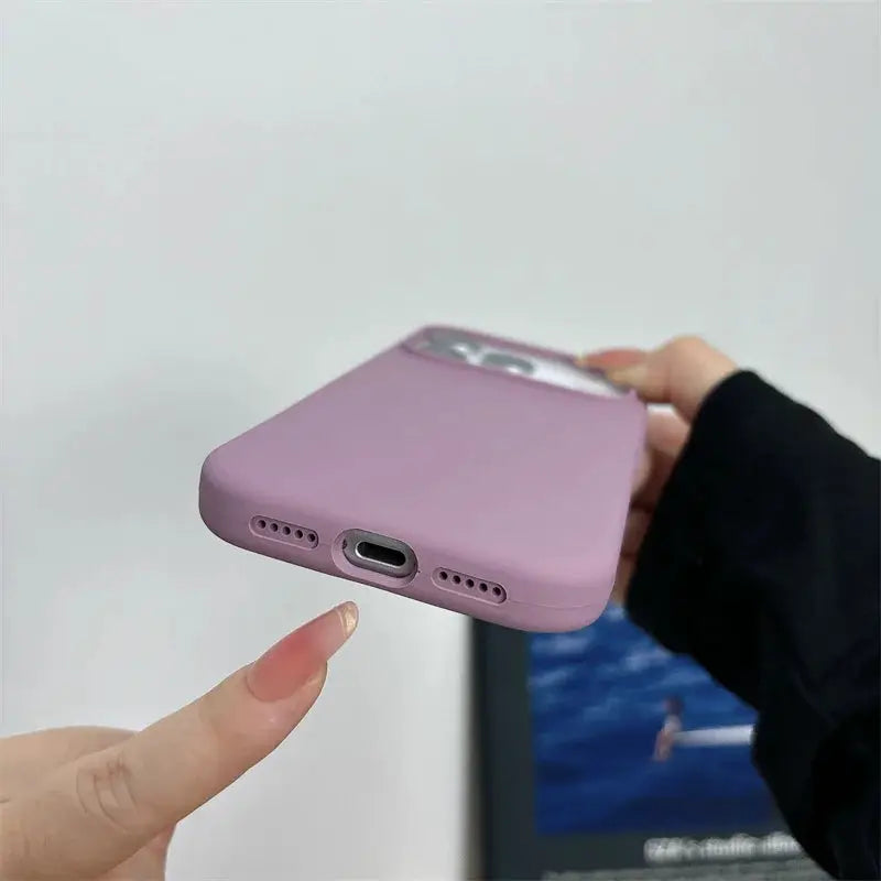 Simples Market magnetic liquid silicone case for iPhone 17 series, lavender, MagSafe-compatible, shockproof.