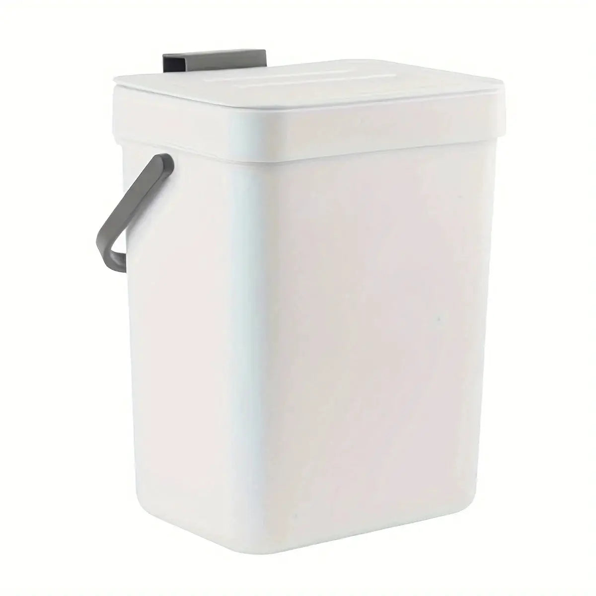 Space-Saving Quiet-Close Trash Can by Simples Market, white with gray side handle, 3/5L
