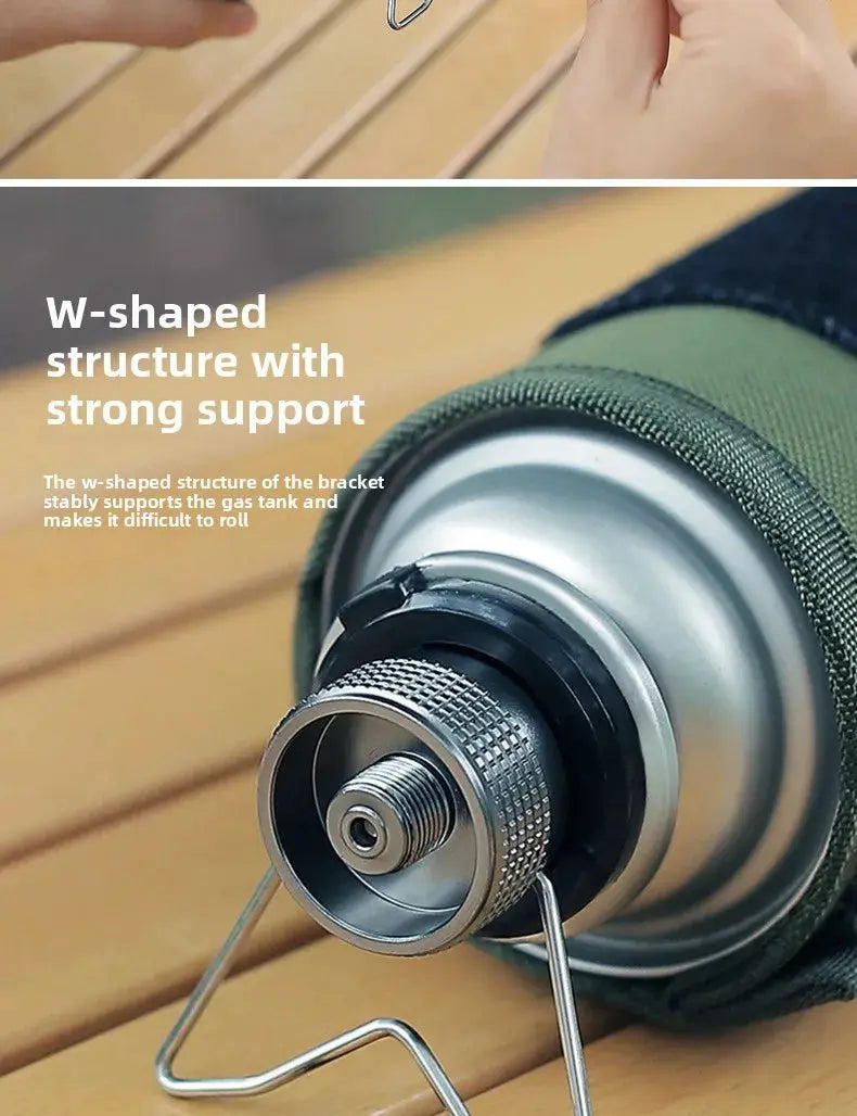 Simples Market butane adapter with bracket; metal valve nozzle for camping stoves with W-shaped support