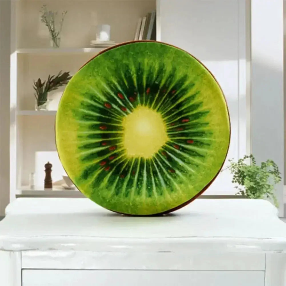 Simples Market 1pc kiwi fruit cushion, round 33/40 cm, green flesh with seed pattern.