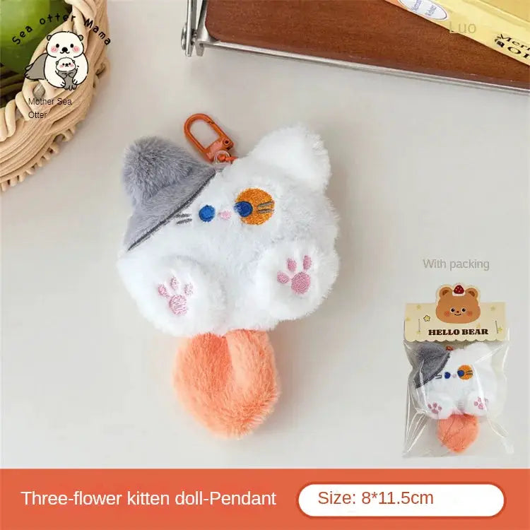 Cute Plush Cat Doll Pendant For Backpacks And Bags Soft Rabbit Fur Animal Charm Keychain Gift For Girls