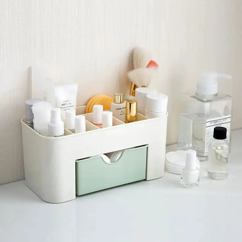 AstraGlow Acrylic Makeup Organizer Storage Box With Drawer For Lipsticks Brushes And Cotton Swabs