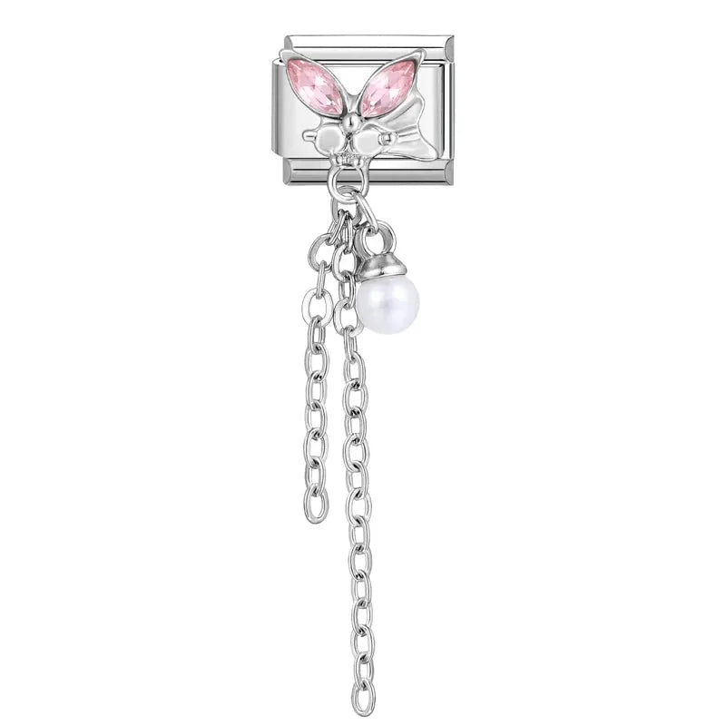 Zircon Moon Cherry Bow Knot Butterfly Heart Star Italian Charm Links For 9mm Bracelet Stainless Steel DIY Jewelry Gifts