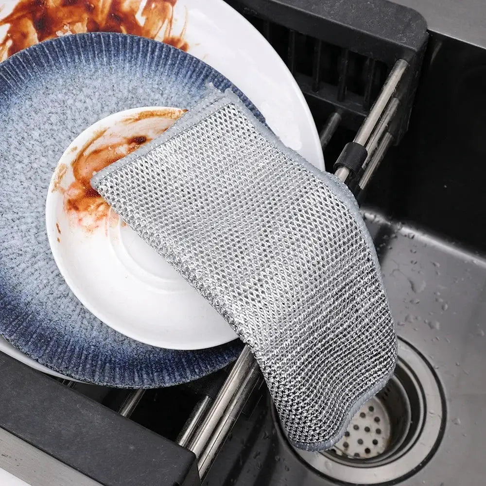 Simples Market steel mesh dishcloth, silver, non-stick scrubbing cloth for pots and pans
