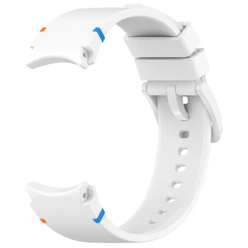 Original silicone sport strap for Samsung Galaxy Watch 7/FE/5/6/4, white with blue and orange accents