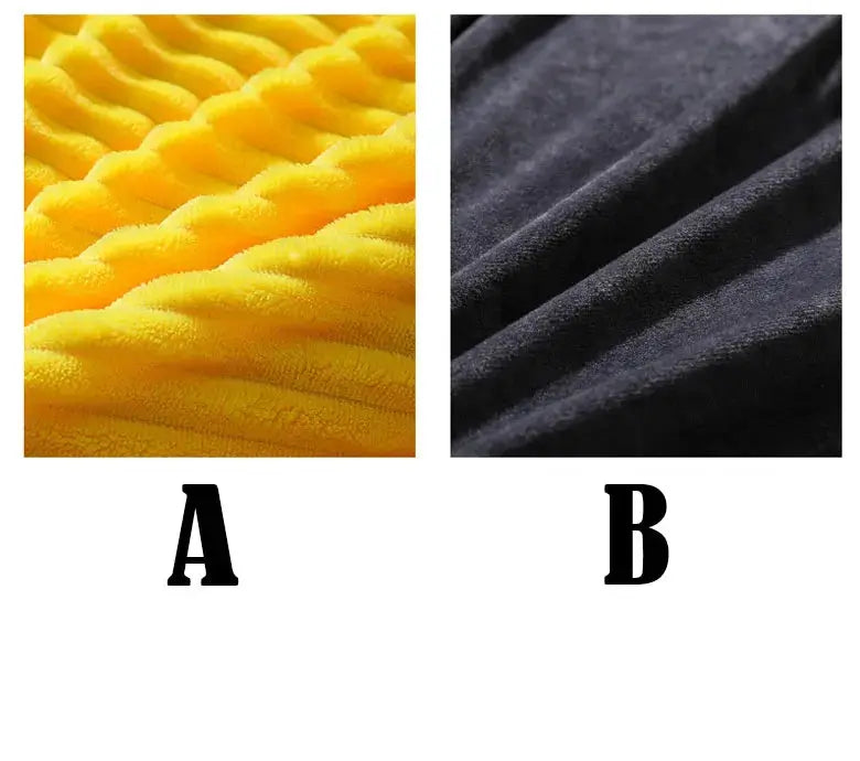 3pc duvet cover set fabric swatches: yellow coral fleece (A) and dark gray fleece (B)