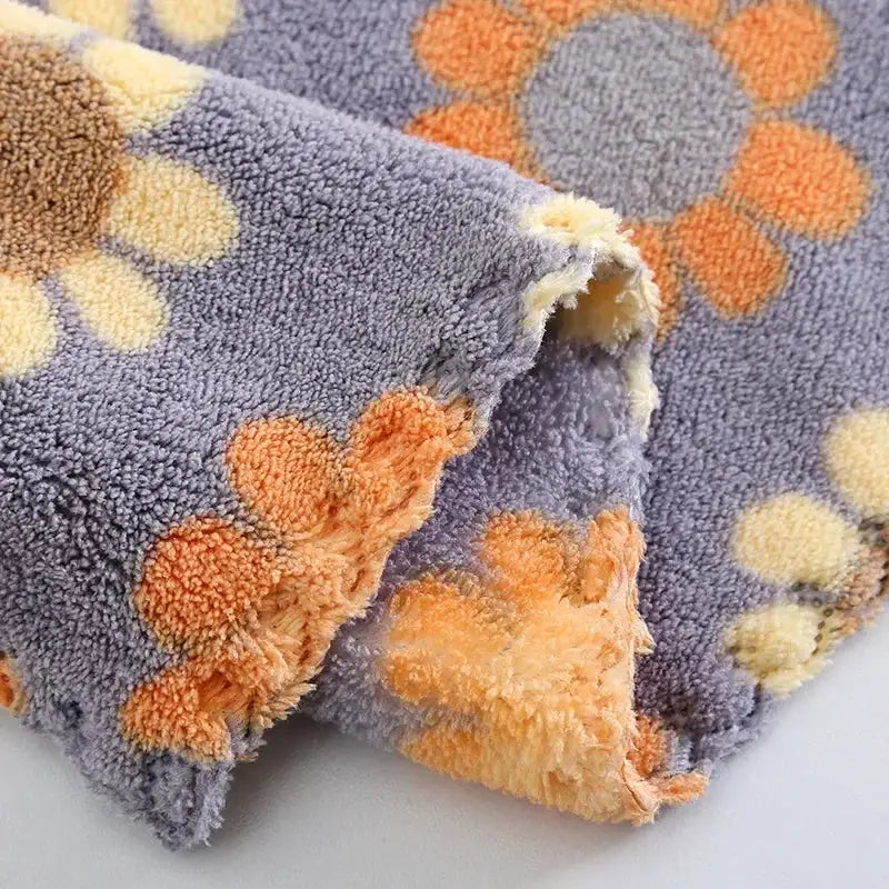 4-piece Simples Market coral fleece kitchen cloths, purple with orange sunflowers, soft absorbent 30x30cm.