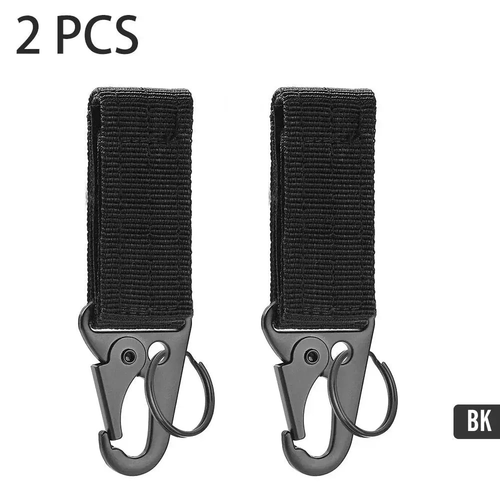 2-pack black nylon carabiner key hooks with gray metal clips and rings