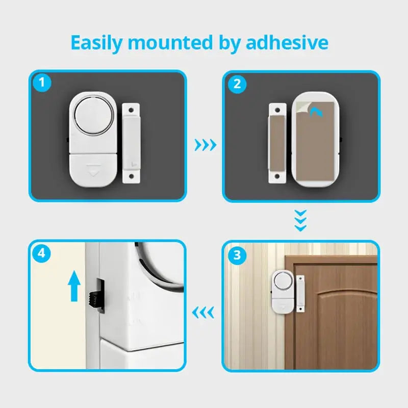 Simples Market 1pc Door Magnetic Sensor Window Alarm, white wireless 90dB security system with adhesive mounting