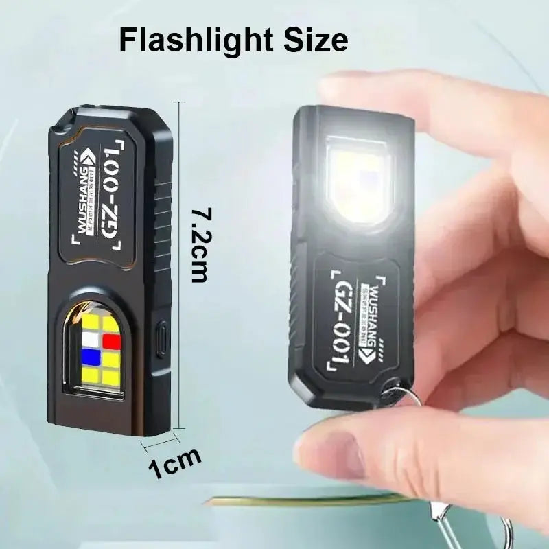Simples Market mini COB LED keychain flashlight, black USB-C rechargeable pocket light with keyring