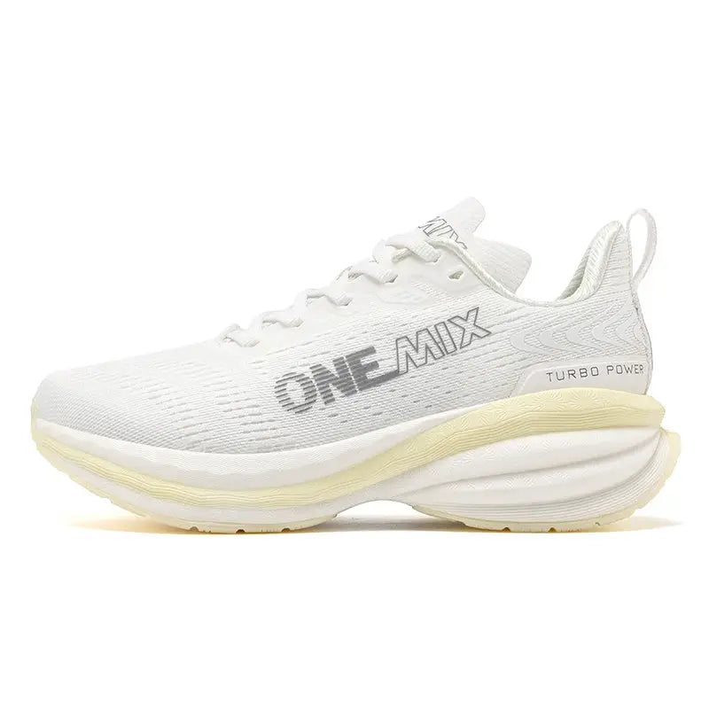 ONEMIX men's running shoes in white with breathable mesh and air-cushion midsole.