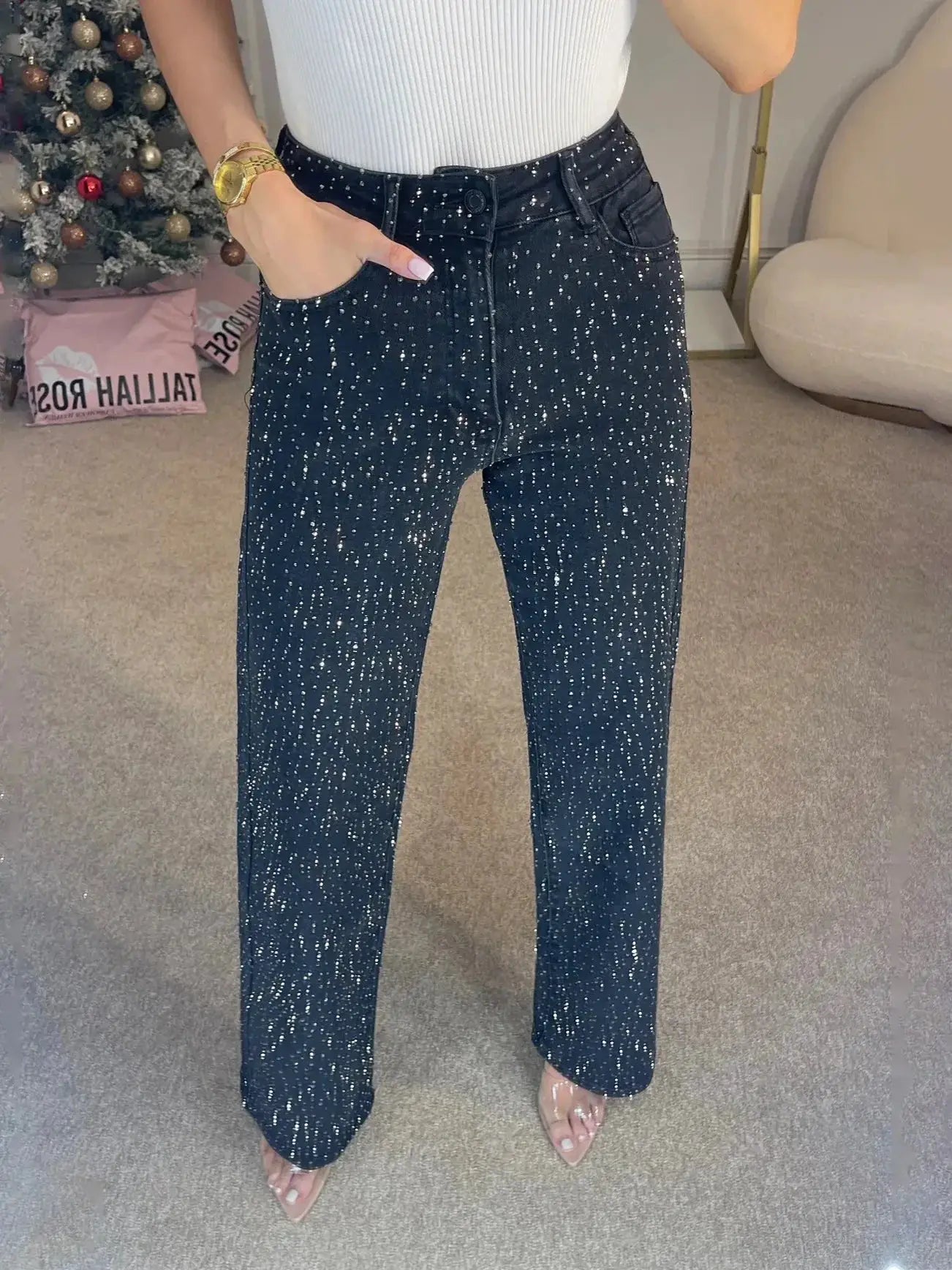 Straight Jeans For Women High Waist Stretch Vintage Denim Pants