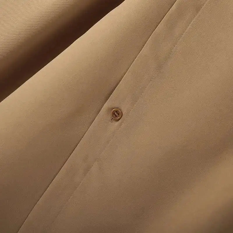 Irregular Design Buckle Lapel shirt for men in beige fabric with button detail.
