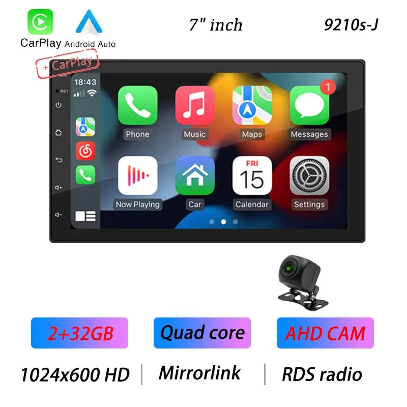 Simples Market 2-DIN Android car stereo with 7 inch IPS touchscreen, Android Auto/CarPlay, 2+32GB, Quad-core, AHD cam