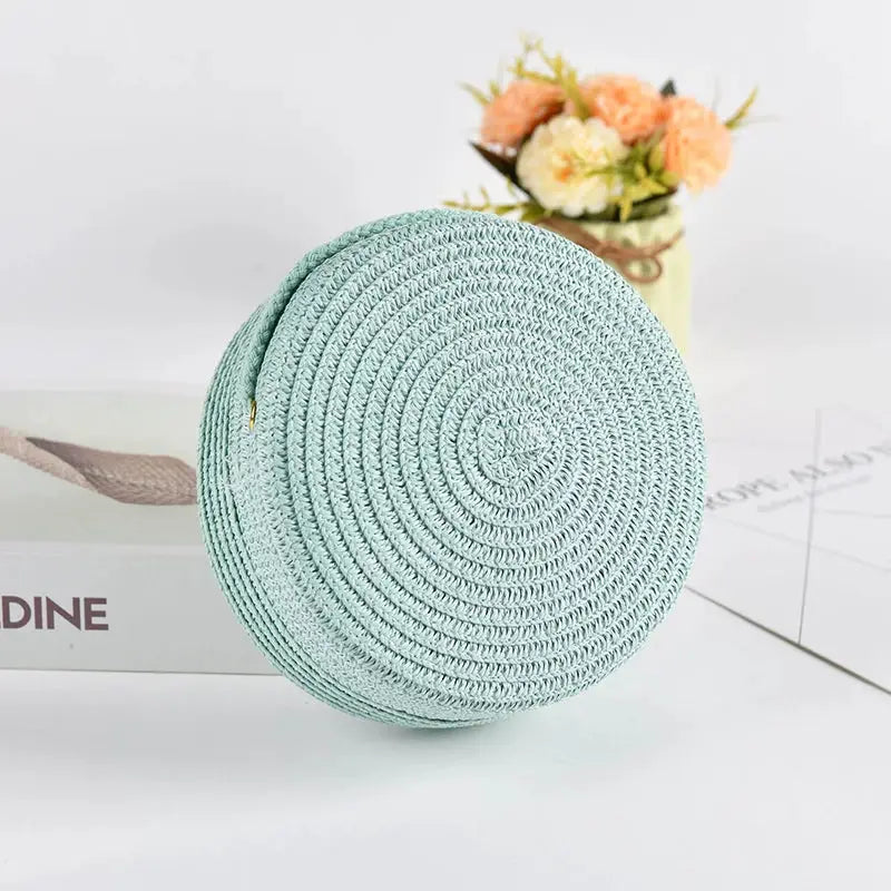 Summer Round Straw Bag for Women Handmade Woven Shoulder Bag Travel Rattan Beach Crossbody Bag