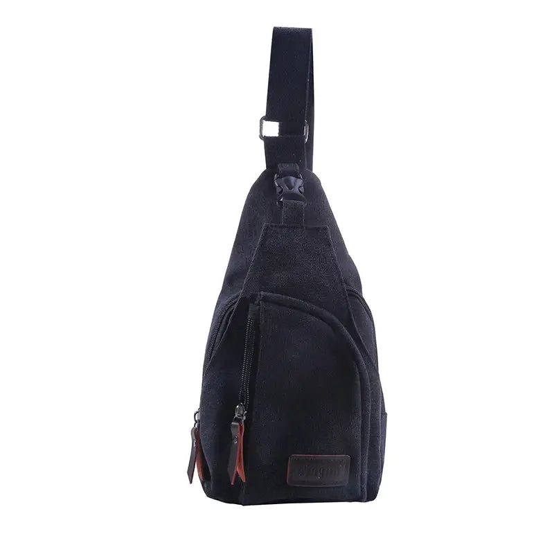 Simples Market black vintage canvas satchel bag with multiple zip pockets and adjustable shoulder strap