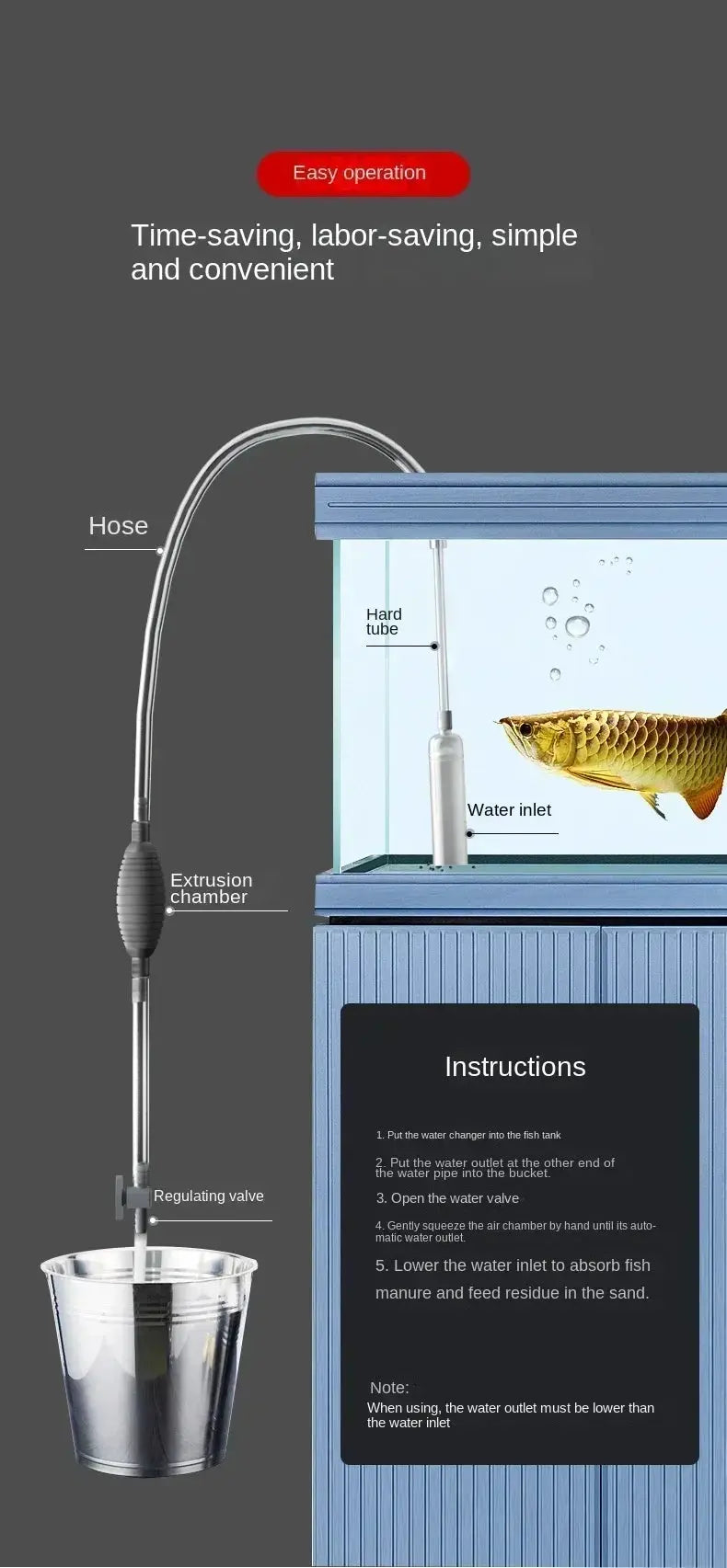 Fish tank siphon vacuum gravel cleaner by Simples Market with extension tube and hose