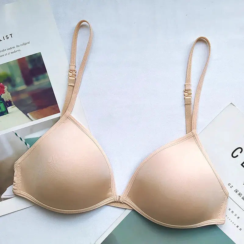 FINETOO nude beige seamless triangle-cup bra with adjustable straps