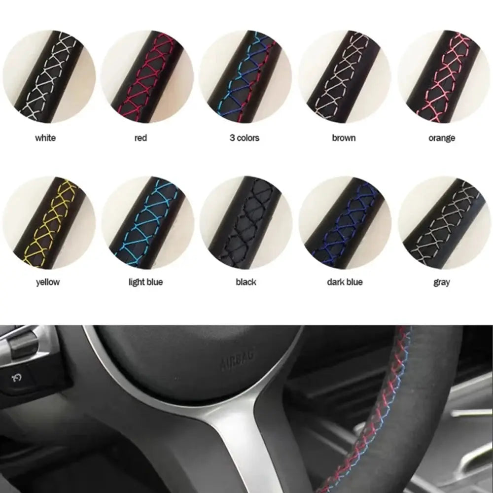 Steering wheel cover, non-slip black braided leather; Simples Market fits VW Golf 4, Passat B5, Seat Leon, Polo